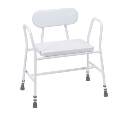 Bariatric Perching Stool with Padded Back - White